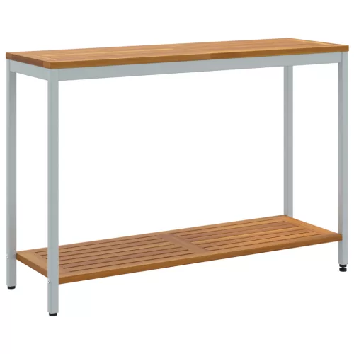  kültéri asztal természetes és szürke 35x110x75 cm tömör fa és acél