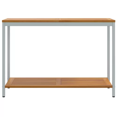  kültéri asztal természetes és szürke 35x110x75 cm tömör fa és acél