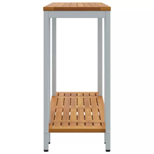  kültéri asztal természetes és szürke 35x110x75 cm tömör fa és acél