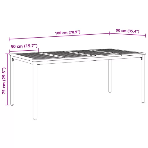  Kerti asztal 180x90x75 cm Tömör akácfa és fém