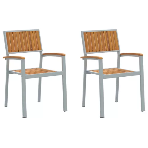  Kültéri Székek 2 db Halmozható Szürke Szilárd Fa Akác és Fém