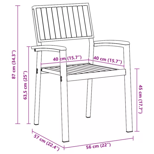  Kültéri Székek 2 db Halmozható Szürke Szilárd Fa Akác és Fém