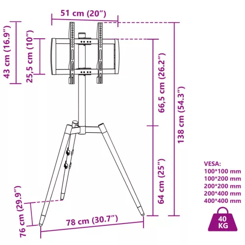  háromlábú TV-tartó 37-65" képernyőhöz max VESA 400x400mm 40 kg"