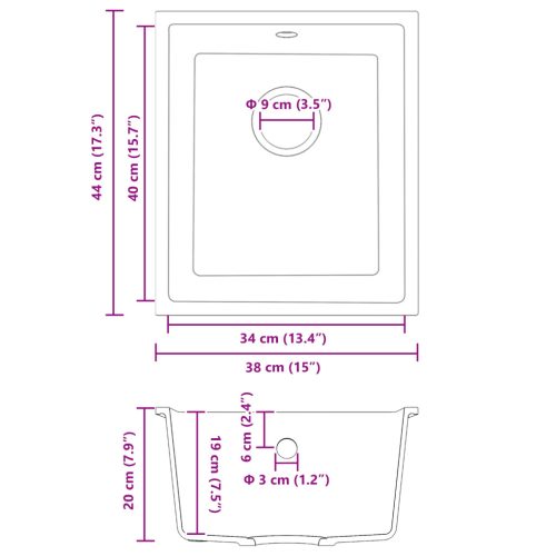  Konyhai Mosogató Átfolyó Nyílással Fekete Gránitból