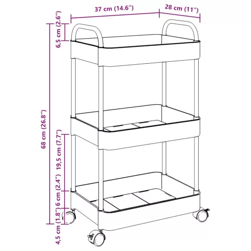  tárolókocsi 3 szintes átlátszó 37x28x68 cm akril