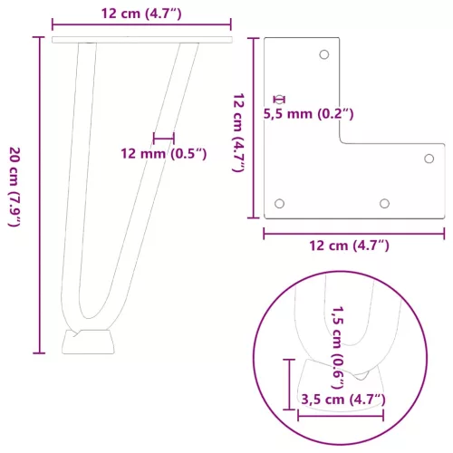  4 db natúr acél hajtűláb dohányzóasztalhoz 20 cm tömör acél