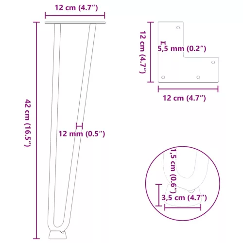  4 db natúr acél hajtűláb dohányzóasztalhoz 42 cm tömör acél