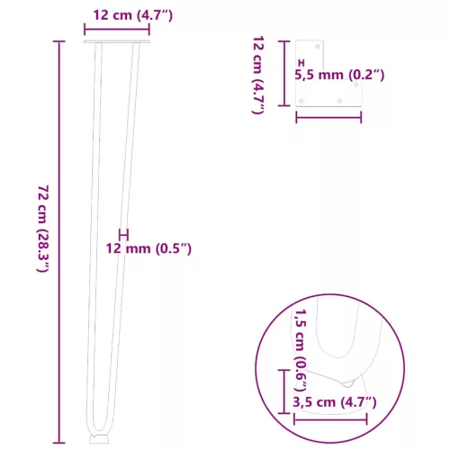  4 db-os hajtűlábak konzolasztalhoz, 72 cm, tömör acél, fehér