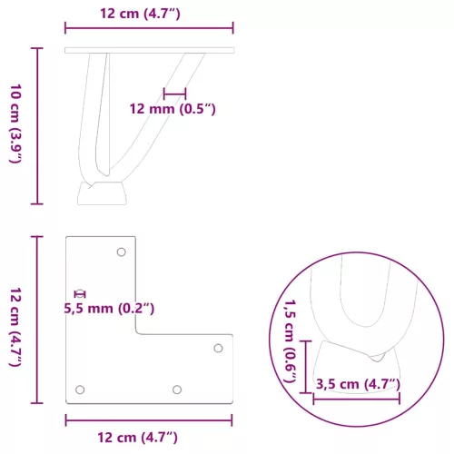  4 db antracitszürke, tömör acél hajtűláb dohányzóasztalhoz 10 cm