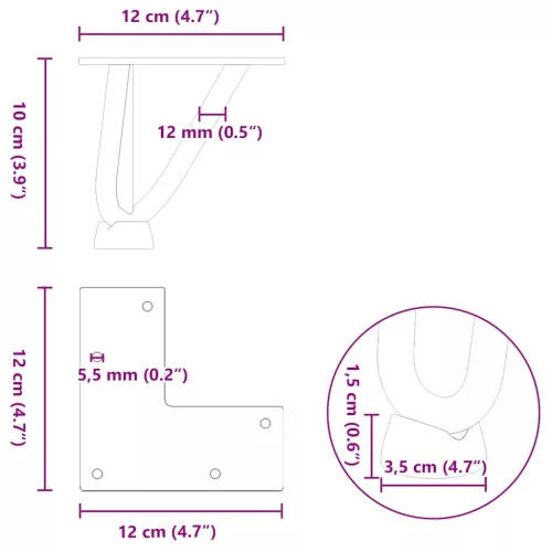  4 db natúr acél hajtűláb dohányzóasztalhoz 10 cm tömör acél