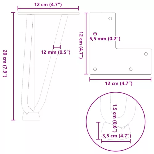  4 db natúr acél hajtűláb dohányzóasztalhoz 20 cm tömör acél