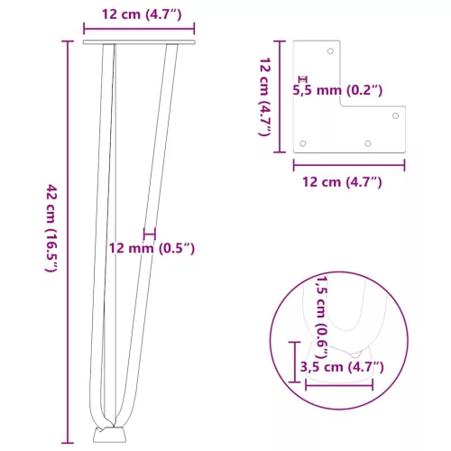  4 db antracitszürke hajtűláb dohányzóasztalhoz 42 cm tömör acél