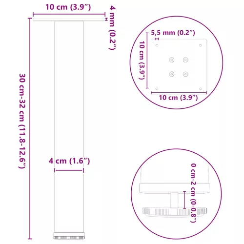  4 db fekete acél dohányzóasztal láb 30-32 cm