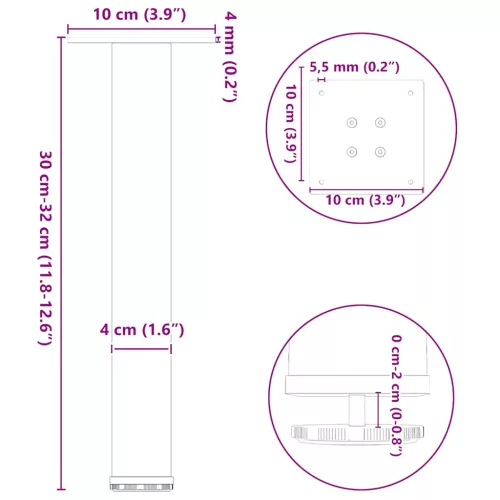  4 db fehér dohányzóasztal láb 30-32 cm acél