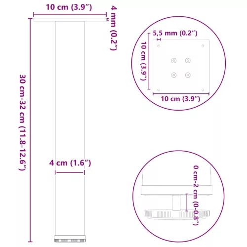  4 db natúr acél dohányzóasztal láb 30-32 cm acél
