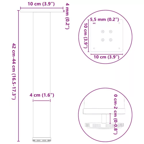  4 db fekete acél dohányzóasztal láb 42-44 cm