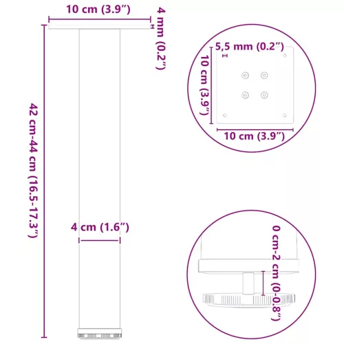  4 db fehér dohányzóasztal láb 42-44 cm acél