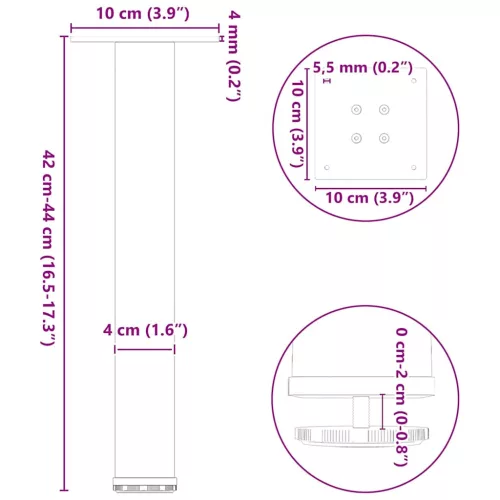  4 db antracitszürke acél dohányzóasztal láb 42-44 cm