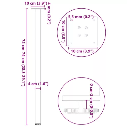  4 db fekete acél konzolasztal láb 72-74 cm