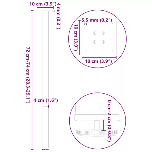  4 db natúr acél konzolasztal láb 72-74 cm acél