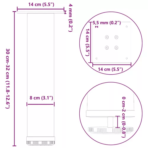 4 db fehér dohányzóasztal láb 30-32 cm acél