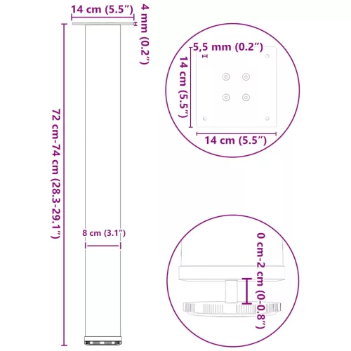  4 db fekete acél konzolasztal láb 72-74 cm