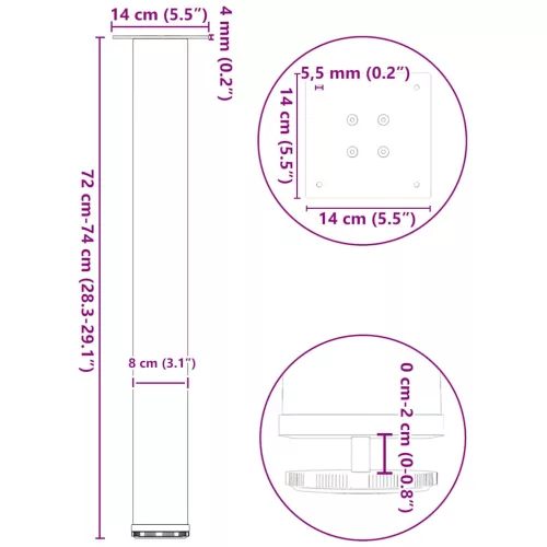  4 db antracitszürke acél konzolasztal láb 72-74 cm
