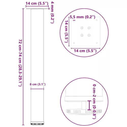  4 db natúr acél konzolasztal láb 72-74 cm acél