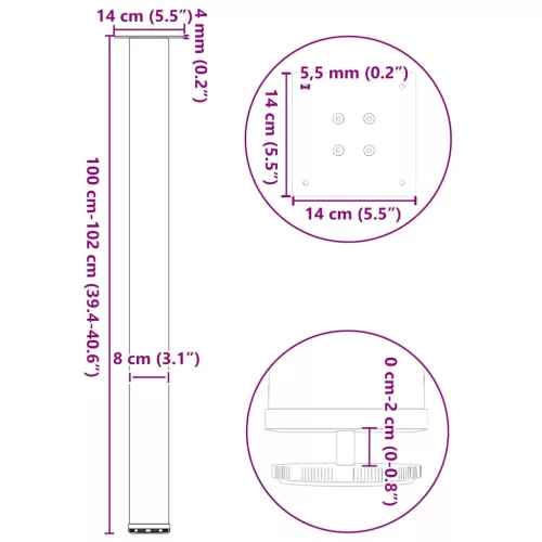  4 db fekete acél bárasztalláb 100-102 cm