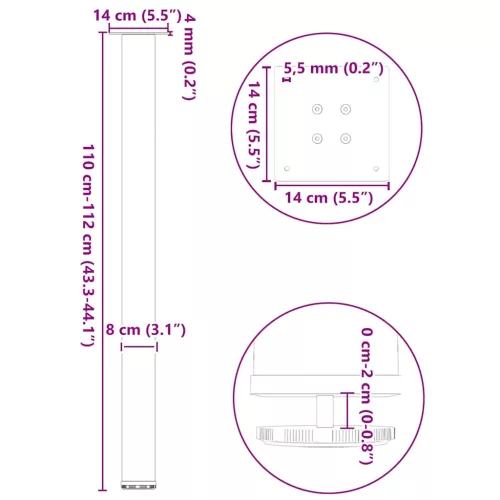  4 db antracitszürke acél bárasztalláb 110-112 cm