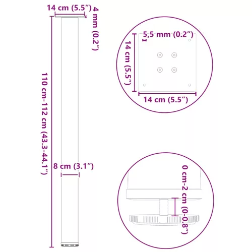  4 db natúr acél bárasztalláb 110-112 cm