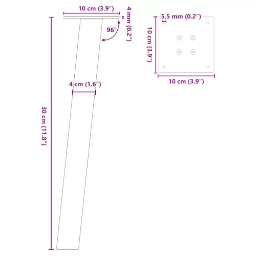  4 db antracitszürke acél dohányzóasztal láb 30 cm