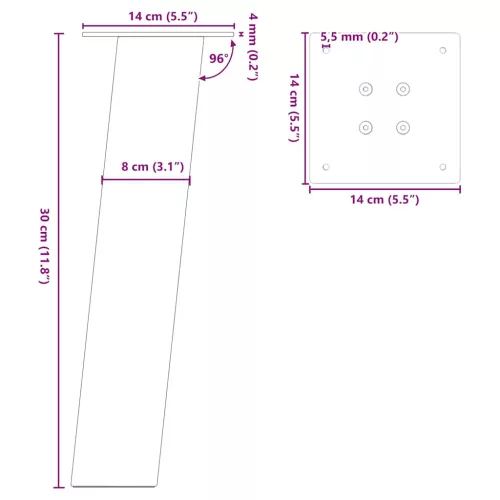  4 db fekete acél dohányzóasztal láb 30 cm