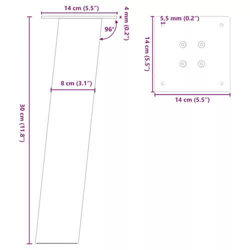  4 db antracitszürke acél dohányzóasztal láb 30 cm