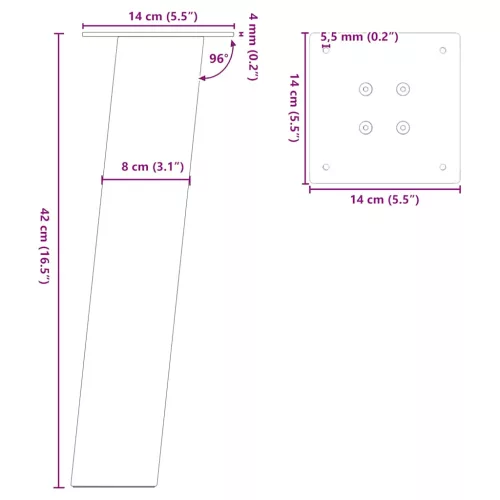  4 db fehér dohányzóasztal láb 42 cm acél