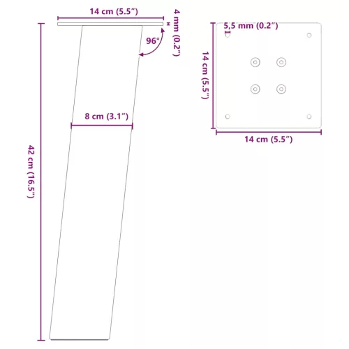  4 db natúr acél dohányzóasztal láb 42 cm acél