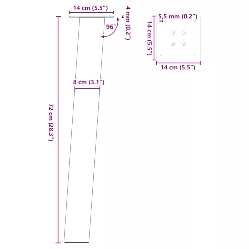  4 db fehér acél konzolasztal láb 72 cm
