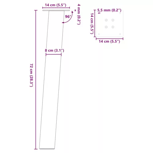  4 db antracitszürke acél konzolasztal láb 72 cm