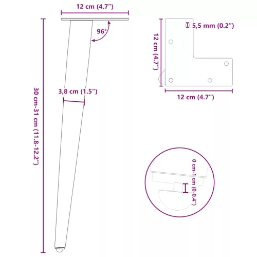  4 db kúpos alakú fehér dohányzóasztal láb 30-31 cm acél