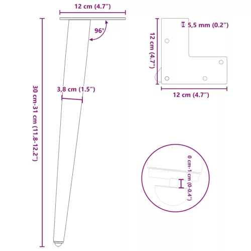  4 db antracitszürke kúpos alakú dohányzóasztal láb 30-31 cm acél