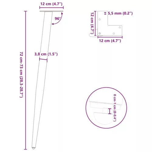  4 db kúpos alakú fekete acél konzolasztal láb 72-73 cm