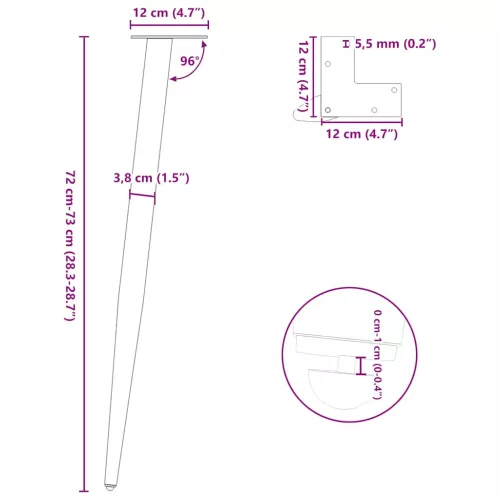  4 db kúpos alakú fehér konzolasztal láb 72-73 cm acél