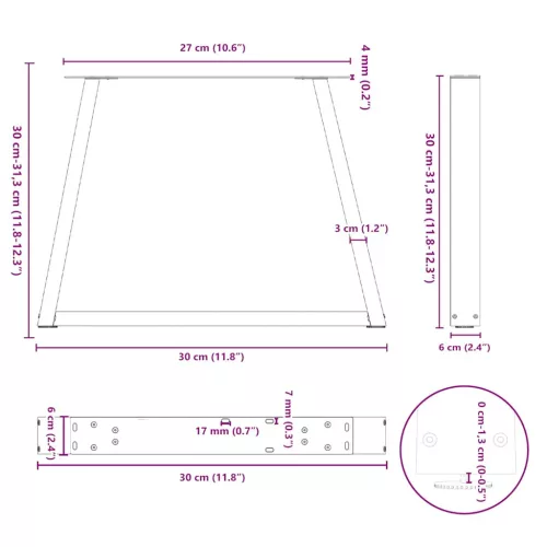  2 db fekete, V-alakú acél dohányzóasztal láb 30 x (30-31,3) cm