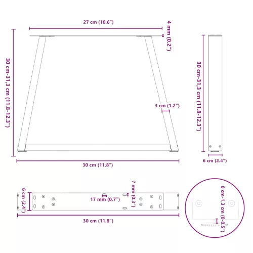  2 db fehér, V-alakú acél dohányzóasztal láb 30 x (30-31,3) cm