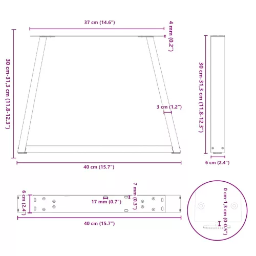  2 db antracitszürke, V-alakú acél dohányzóasztal láb 40 x (30-31,3) cm