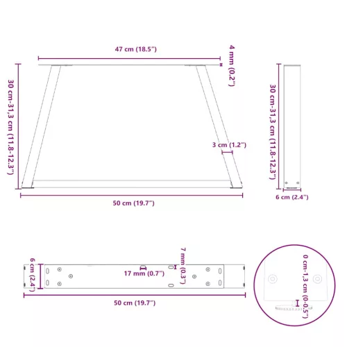  2 db fehér, V-alakú acél dohányzóasztal láb 50 x (30-31,3) cm