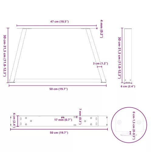  2 db antracitszürke, V-alakú acél dohányzóasztal láb 50 x (30-31,3) cm