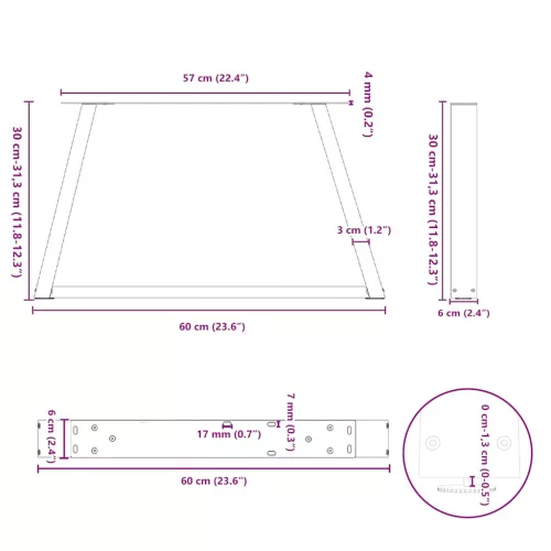  2 db fekete, V-alakú acél dohányzóasztal láb 60 x (30-31,3) cm
