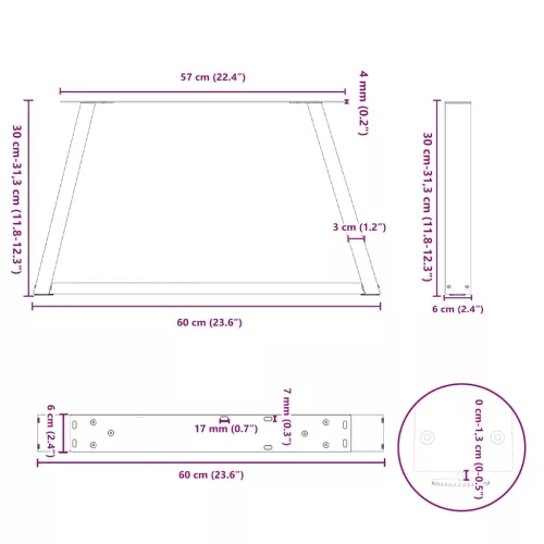  2 db antracitszürke, V-alakú acél dohányzóasztal láb 60 x (30-31,3) cm