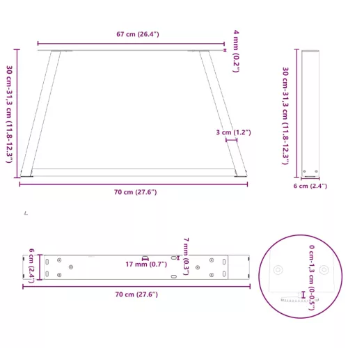  2 db fehér, V-alakú acél dohányzóasztal láb 70 x (30-31,3) cm